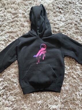 Overtime small (6-7) Kids Black Hoodie with Pink/Purple Basketball Graphic